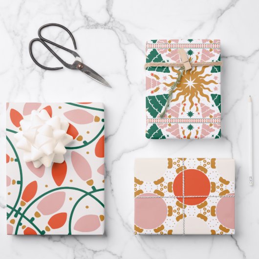 Retro Kerstverlichting Boom Ornamenten Vakantie Inpakpapier Vel (Voorkant)