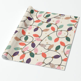 Retro Kerstverlichting Patroon Cadeaupapier