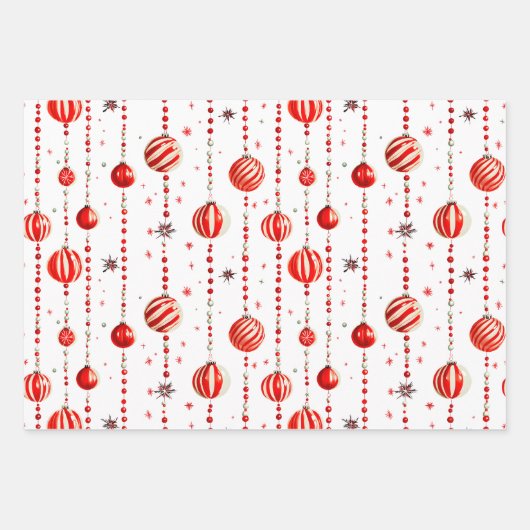 Retro Kerstversiering en Kralen Inpakpapier Vel (Voorkant)