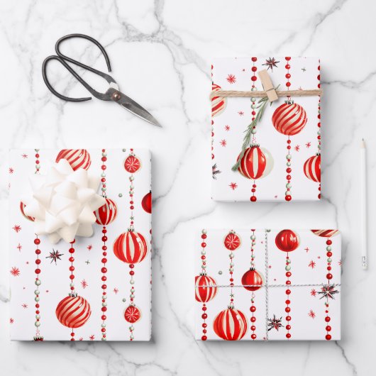 Retro Kerstversiering en Kralen Inpakpapier Vel (Voorkant)