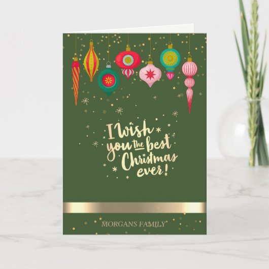 Retro Kerstversiering Groen Feestdagen Kaart (Voorkant)