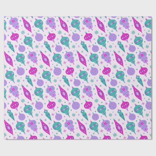 Retro kerstversiering in roze Blauwgroen design Cadeaupapier (Vlak)