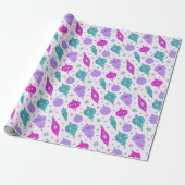 Retro kerstversiering in roze Blauwgroen design Cadeaupapier (Uitgerold)
