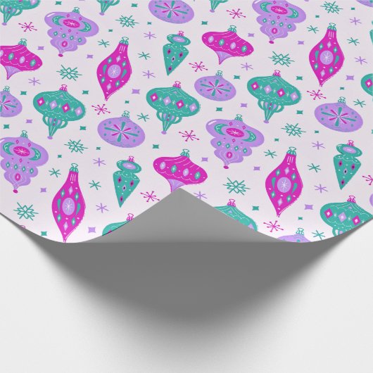 Retro kerstversiering in roze Blauwgroen design Cadeaupapier (Hoek)