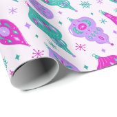 Retro kerstversiering in roze Blauwgroen design Cadeaupapier (Rol Hoek)