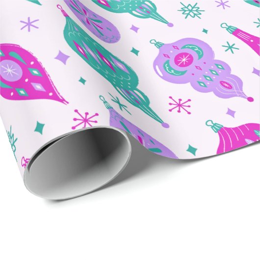 Retro kerstversiering in roze Blauwgroen design Cadeaupapier (Rol Hoek)