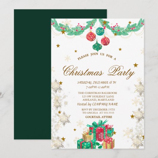 Retro Kerstversiering met Sneeuwvlokken Kerstmis Kaart (Voorkant / Achterkant)