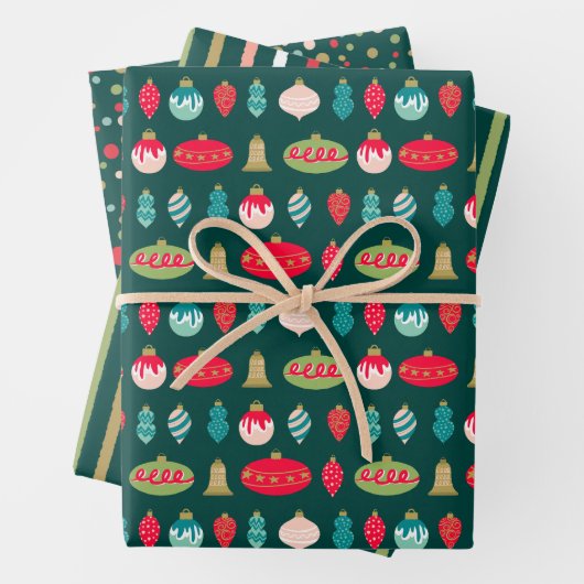 Retro Kerstversiering Midcentury Moderne kleuren Inpakpapier Vel (In situ)