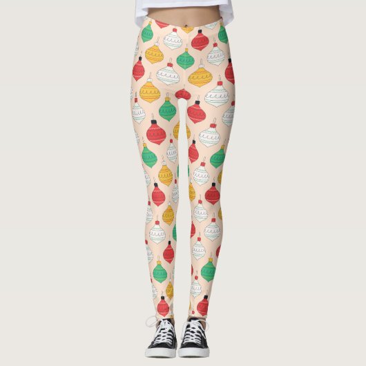 Retro Kerstversiering Patroon Leggings (Voorkant)