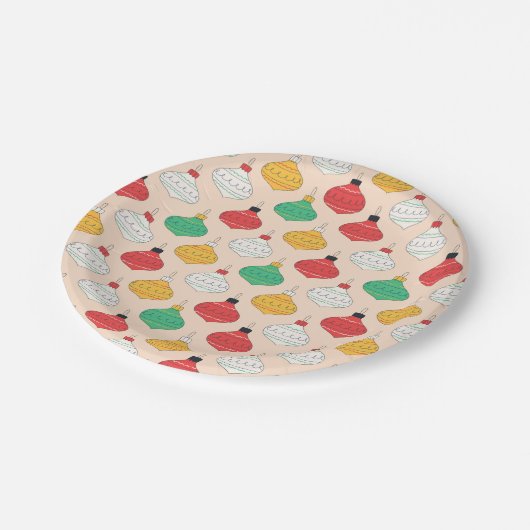 Retro Kerstversiering Patroon Papieren Bordje (Gekanteld)