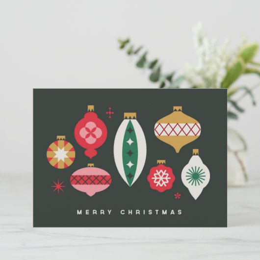 Retro Kerstversiering - Prettig Kerstfeest Feestdagenkaart (Staand voorkant)