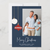 Retro kerstversieringen Blauwe fotofeestkaart Feestdagenkaart (Voorkant)