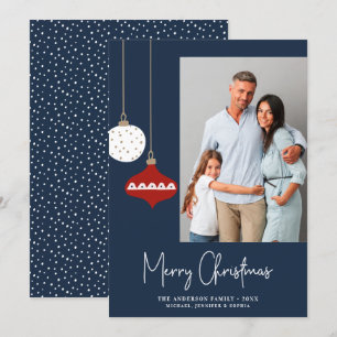 Retro kerstversieringen Blauwe fotofeestkaart Feestdagenkaart