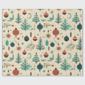 Retro kerstversieringen | Bomen Patroon Cadeaupapier (Vlak)