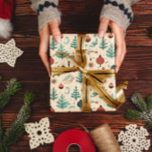 Retro kerstversieringen | Bomen Patroon Cadeaupapier