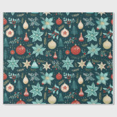 Retro kerstversieringen en bloemen patroon cadeaupapier (Vlak)