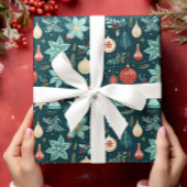 Retro kerstversieringen en bloemen patroon cadeaupapier