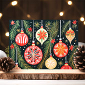 Retro kerstversieringen en dennentakken feestdagen kaart