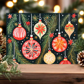 Retro kerstversieringen en dennentakken feestdagen kaart