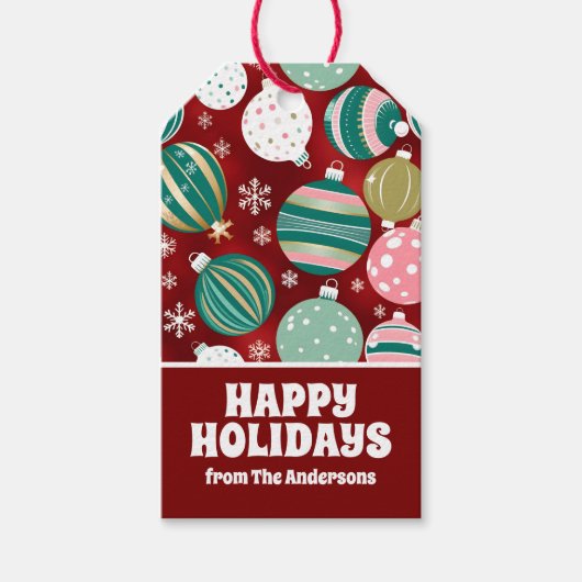  Retro Kerstversieringen en Sneeuwvlokken Cadeaulabel (Voorkant)