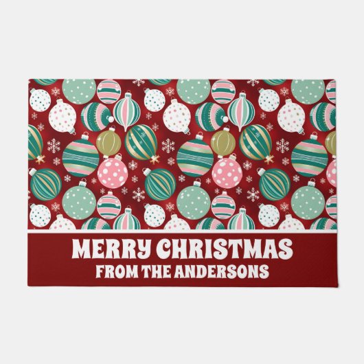 Retro Kerstversieringen en Sneeuwvlokken Deurmat (Voorkant)
