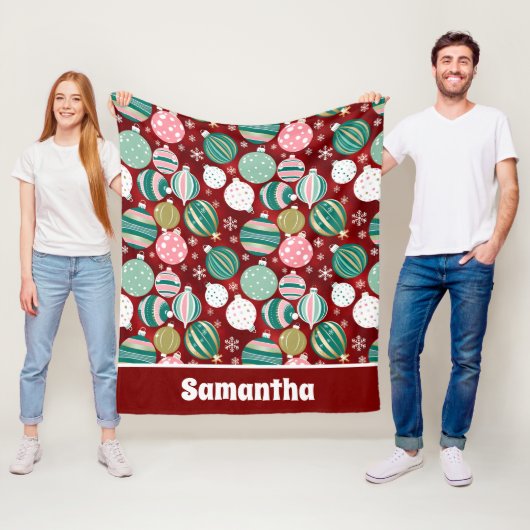 Retro Kerstversieringen en Sneeuwvlokken Fleece Deken (In situ)