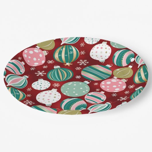 Retro Kerstversieringen en Sneeuwvlokken Papieren Bordje (Gekanteld)