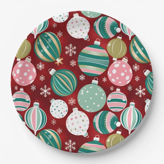 Retro Kerstversieringen en Sneeuwvlokken Papieren Bordje (Voorkant)