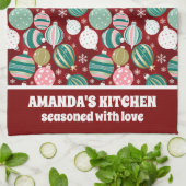 Retro Kerstversieringen en Sneeuwvlokken Theedoek (Gevouwen)