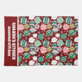 Retro Kerstversieringen en Sneeuwvlokken Theedoek (Horizontaal)