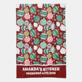  Retro Kerstversieringen en Sneeuwvlokken Theedoek