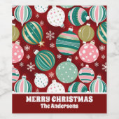 Retro Kerstversieringen en Sneeuwvlokken Wijn Etiket (Enkel label)