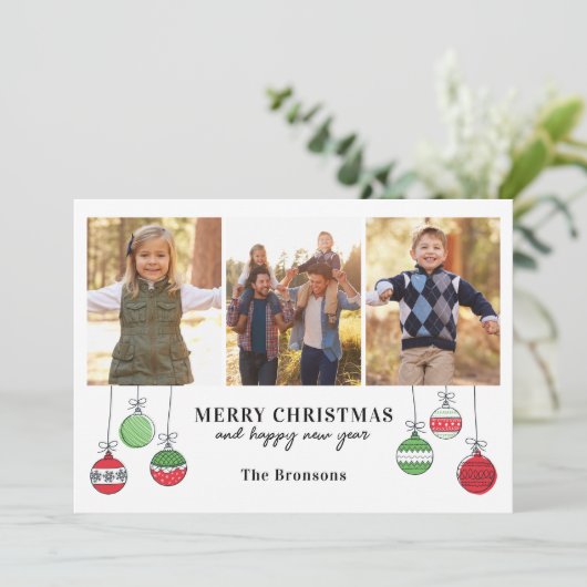 Retro kerstversieringen feestdagenkaart (Staand voorkant)