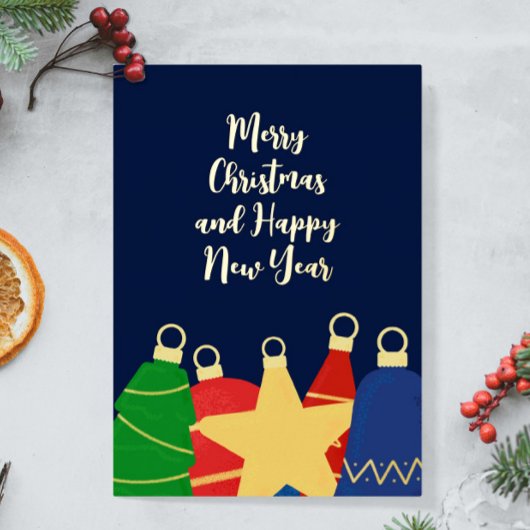 Retro kerstversieringen folie feestdagenkaart