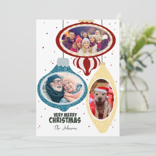 Retro Kerstversieringen Fotosjabloon Kaart (Staand voorkant)