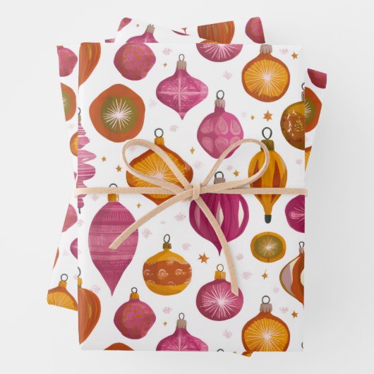 Retro kerstversieringen inpakpapier vel (In situ)