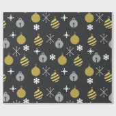 Retro Kerstversieringen Zwart Goud Cadeaupapier (Vlak)