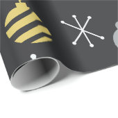 Retro Kerstversieringen Zwart Goud Cadeaupapier (Rol Hoek)