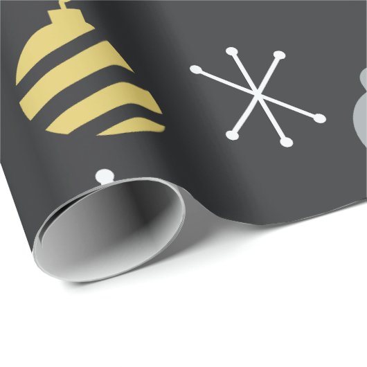 Retro Kerstversieringen Zwart Goud Cadeaupapier (Rol Hoek)