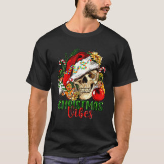 Retro Kerstvibes Skelet Schedel Santa Hoed Xma T-shirt