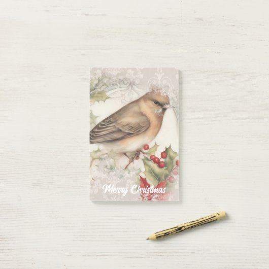 Retro kerstvogel post-it® notes (Op bureau)