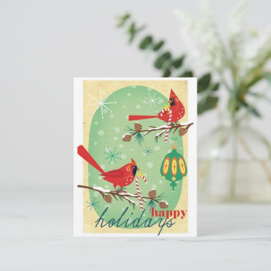  retro kerstvogels feestdagenkaart (Staand voorkant)