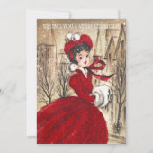 Retro Kerstvrouw in het rood Feestdagenkaart (Voorkant)