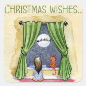 Retro kerstwensen vierkante sticker (Voorkant)