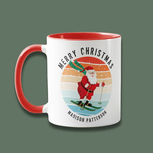 Retro kerstzonsondergang Skiing Santa Persoonlijk Mok