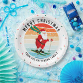 Retro kerstzonsondergang Skiing Santa Persoonlijk Papieren Bordje (Feest)