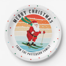 Retro kerstzonsondergang Skiing Santa Persoonlijk