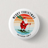 Retro kerstzonsondergang Skiing Santa Persoonlijk Ronde Button 3,2 Cm (Voorkant)