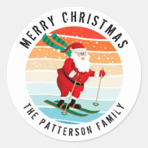 Retro kerstzonsondergang Skiing Santa Persoonlijk