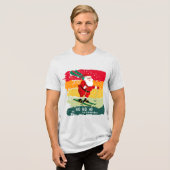 Retro kerstzonsondergang Skiing Santa Persoonlijk Tri-Blend Shirt (Voorkant volledig)